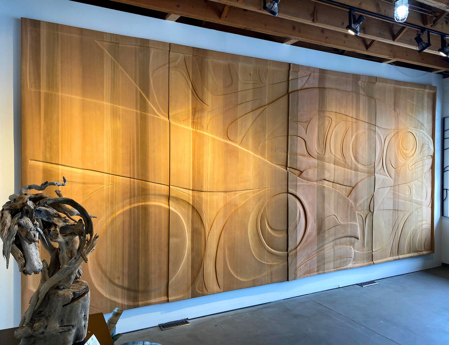 Alano Edzerza sculpture Salmon People Cedar Art Works Gallery