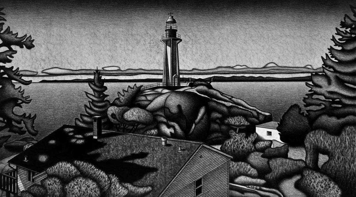 Charles Keillor drawing Behind Point Atkinson Art Works Gallery