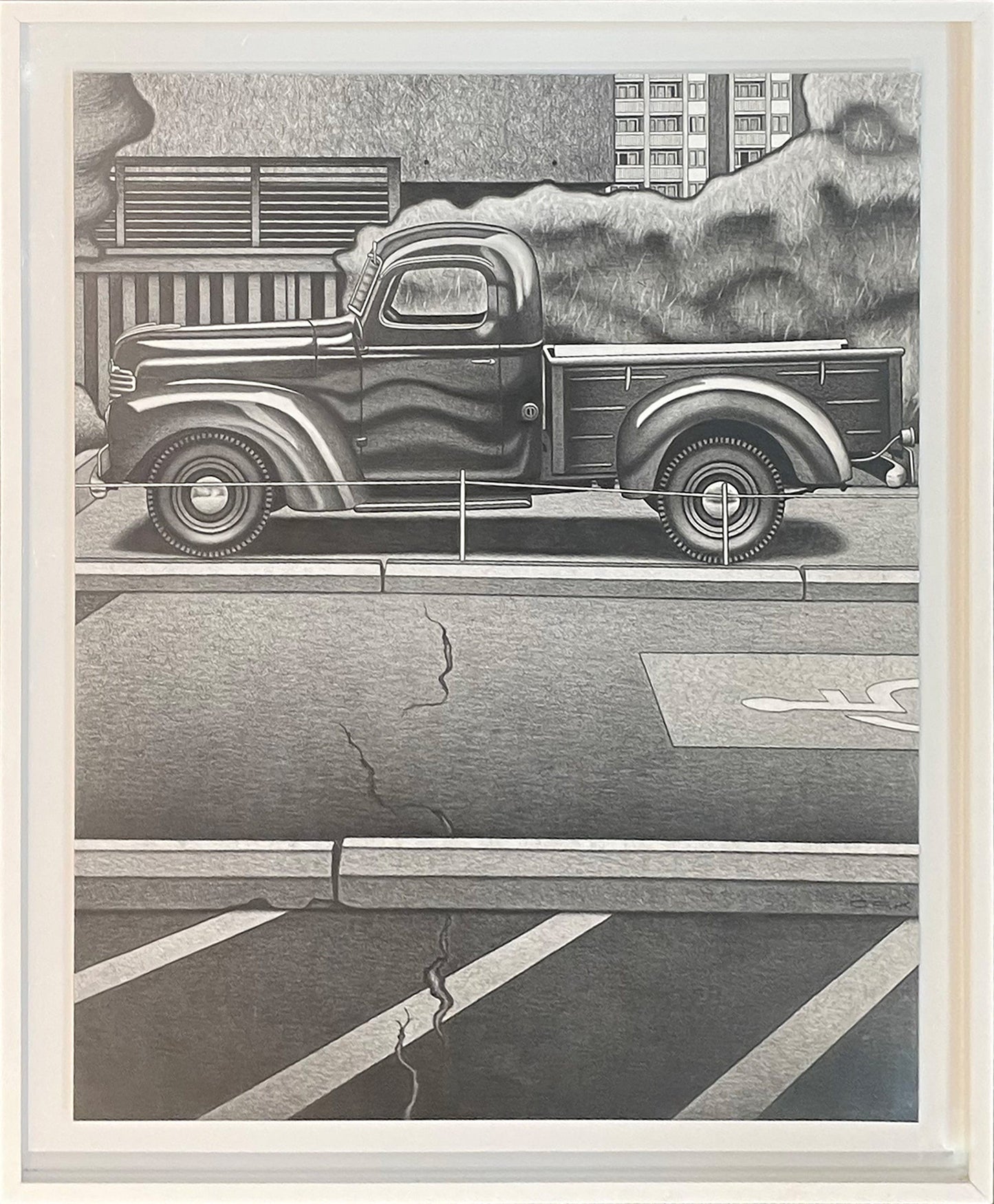 Charles Keillor drawing Pick-Up and Drop-Off Zone, framed Art Works Gallery