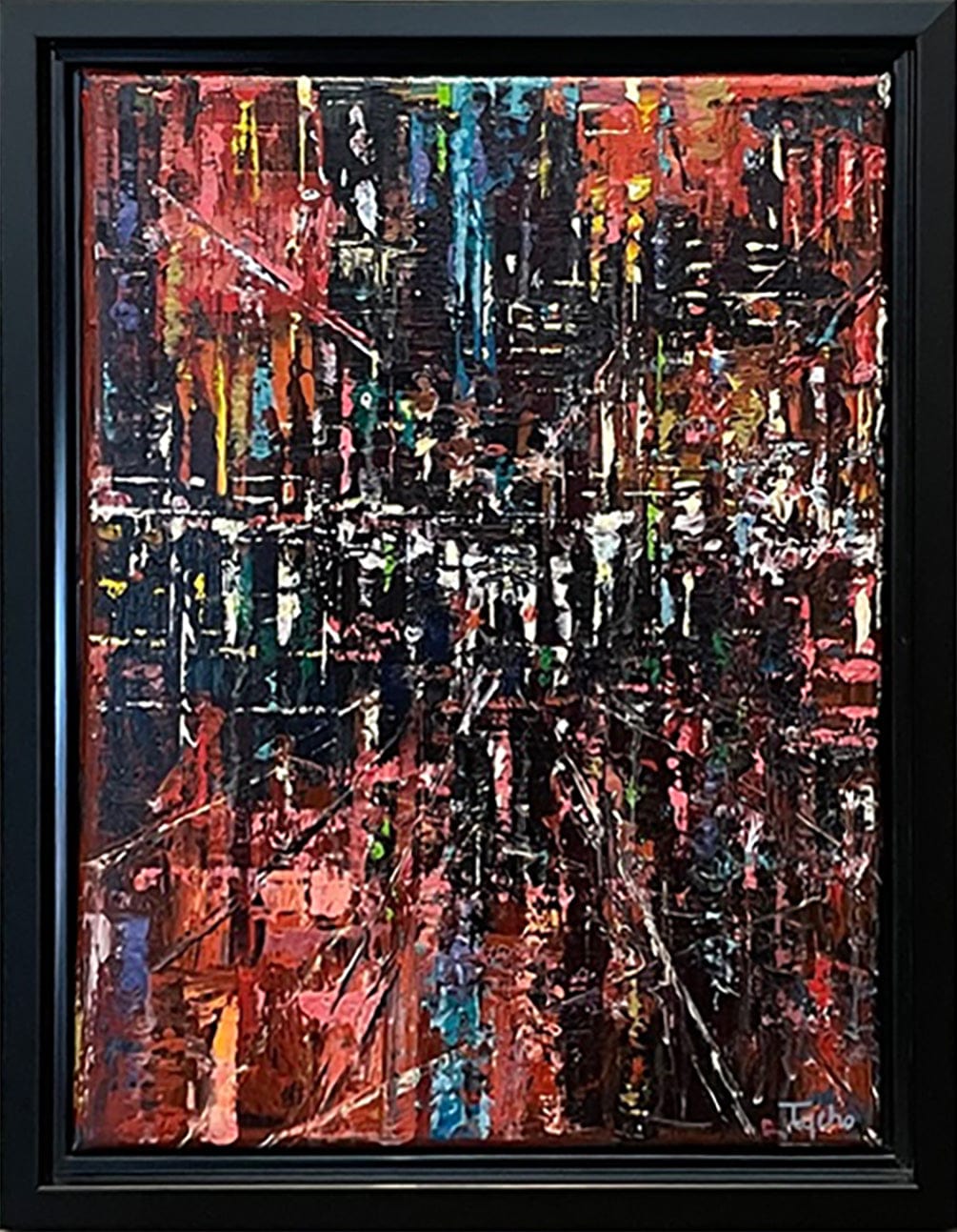 David Tycho painting City in Red, framed Art Works Gallery