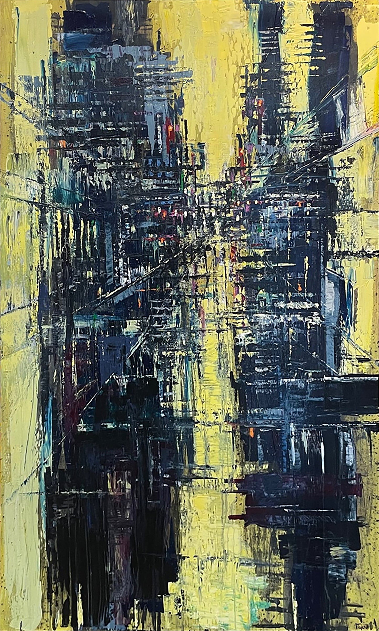 David Tycho painting Urban Composition in Yellow and Black Art Works Gallery
