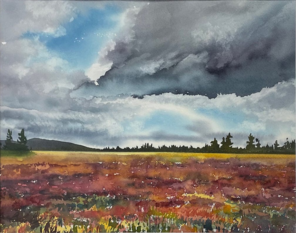Enda Bardell painting Blueberry Fields Forever...Parrsboro N.S. Art Works Gallery