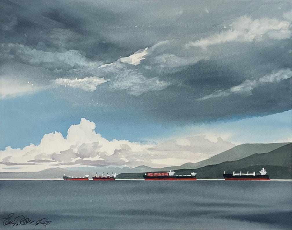 Enda Bardell painting Bombastic, English Bay Art Works Gallery