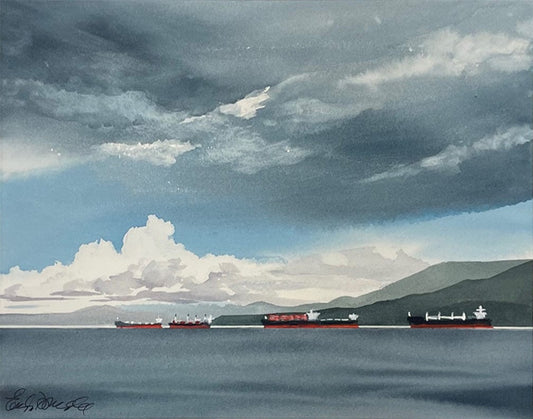Enda Bardell painting Bombastic, English Bay Art Works Gallery