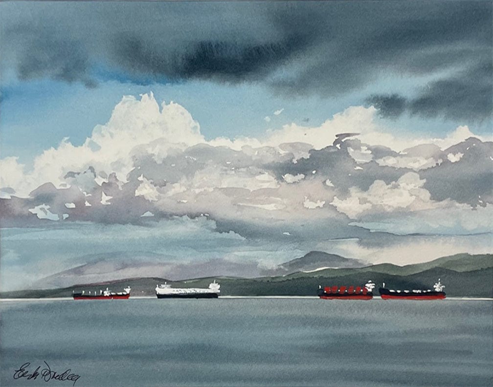 Enda Bardell painting Ebullient, English Bay Art Works Gallery