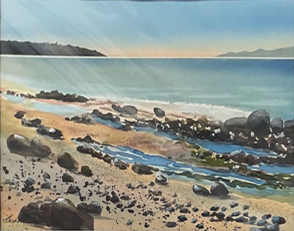 Enda Bardell painting Extension, Point Grey Foreshore Art Works Gallery