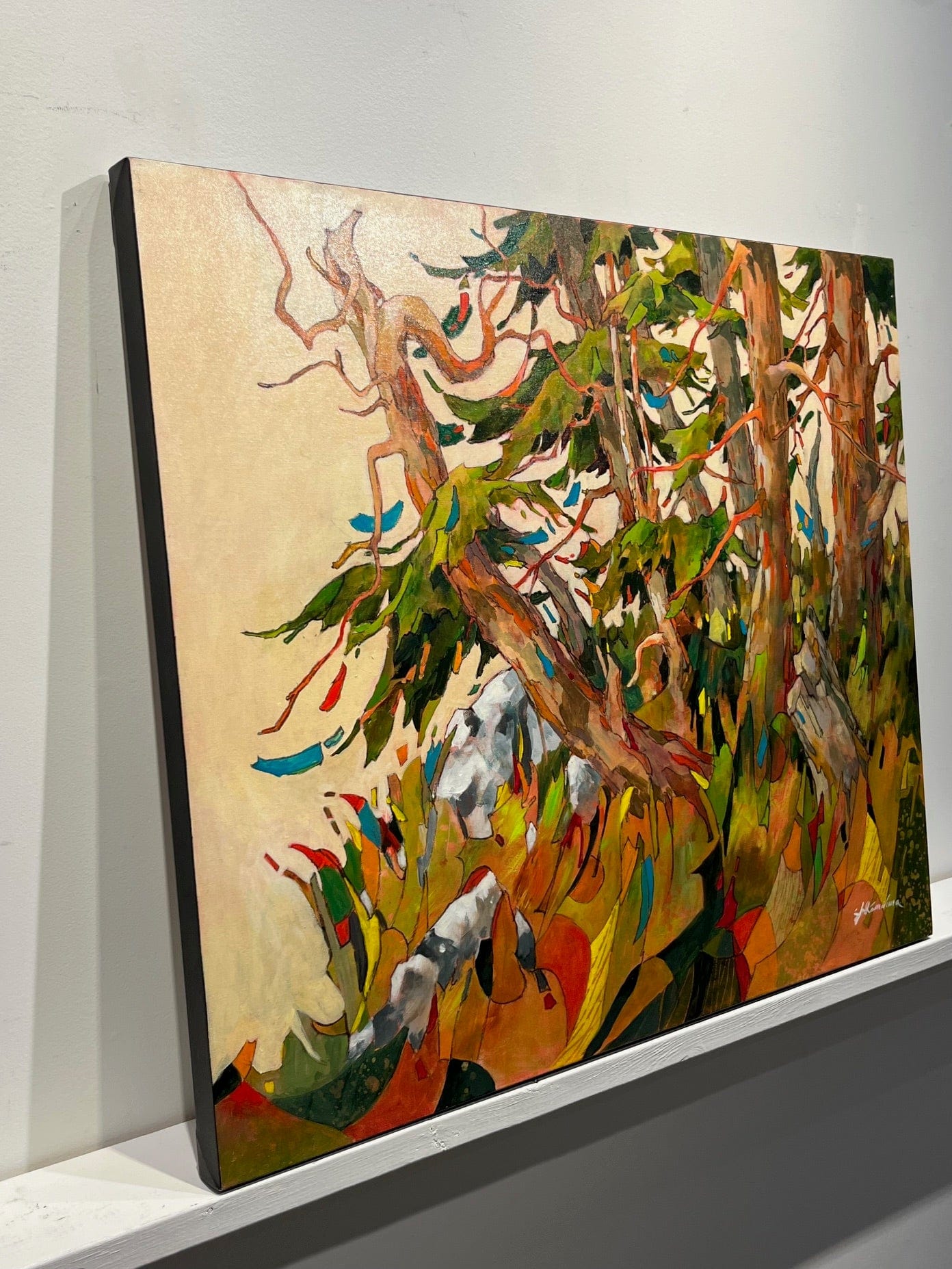 Joyce Kamikura painting Dance at Coastal Edge Art Works Gallery