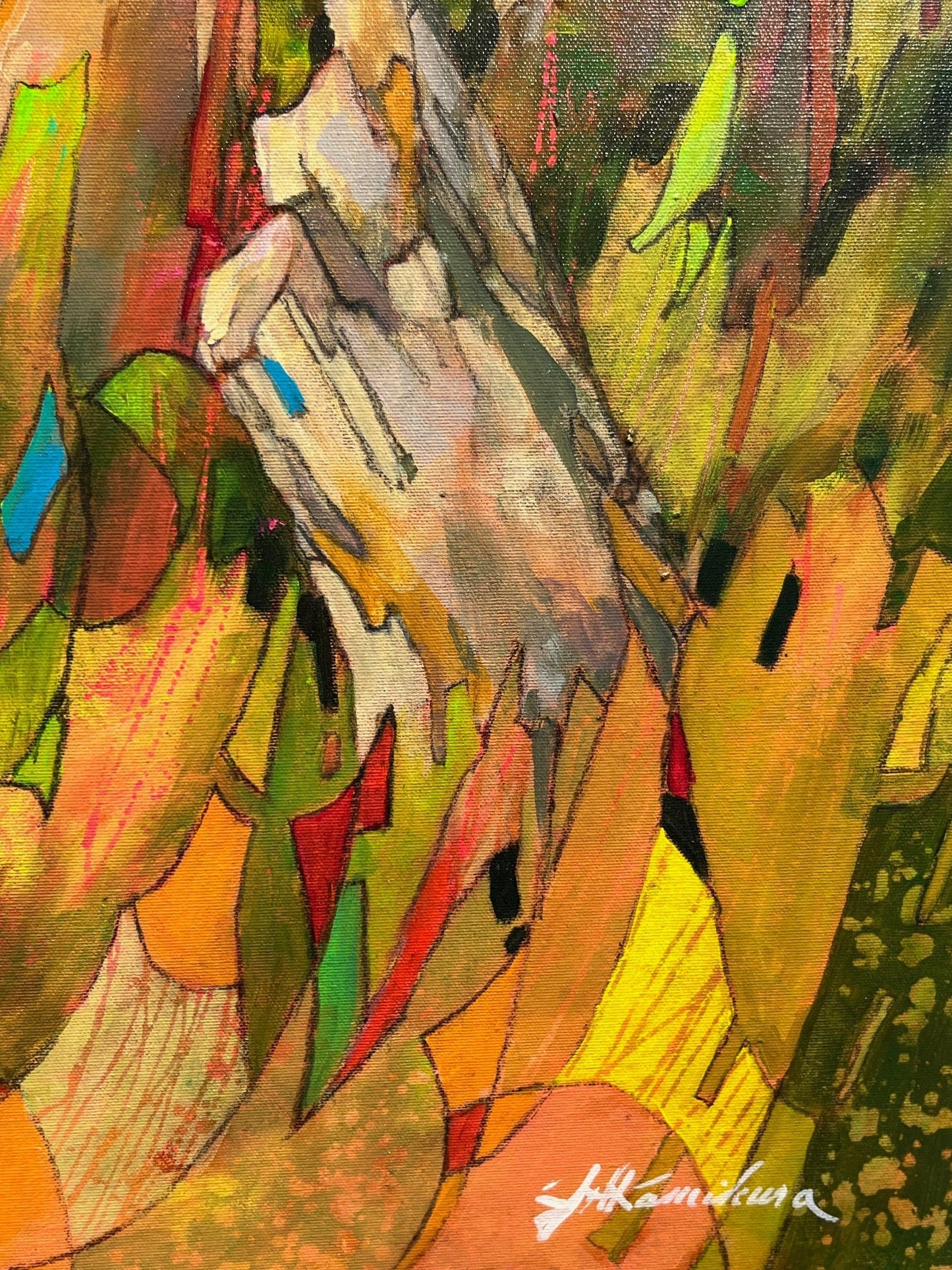Joyce Kamikura painting Dance at Coastal Edge Art Works Gallery
