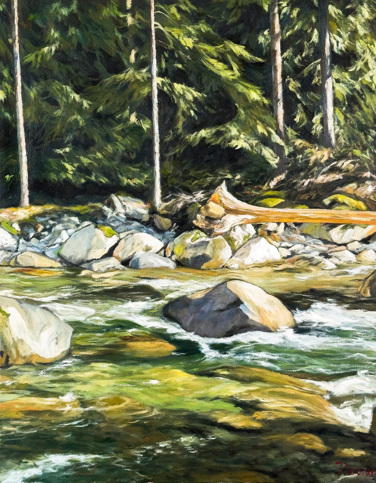 Robert Florian painting The Sound of Shadows - Seymour River, North Vancouver, B.C. Art Works Gallery