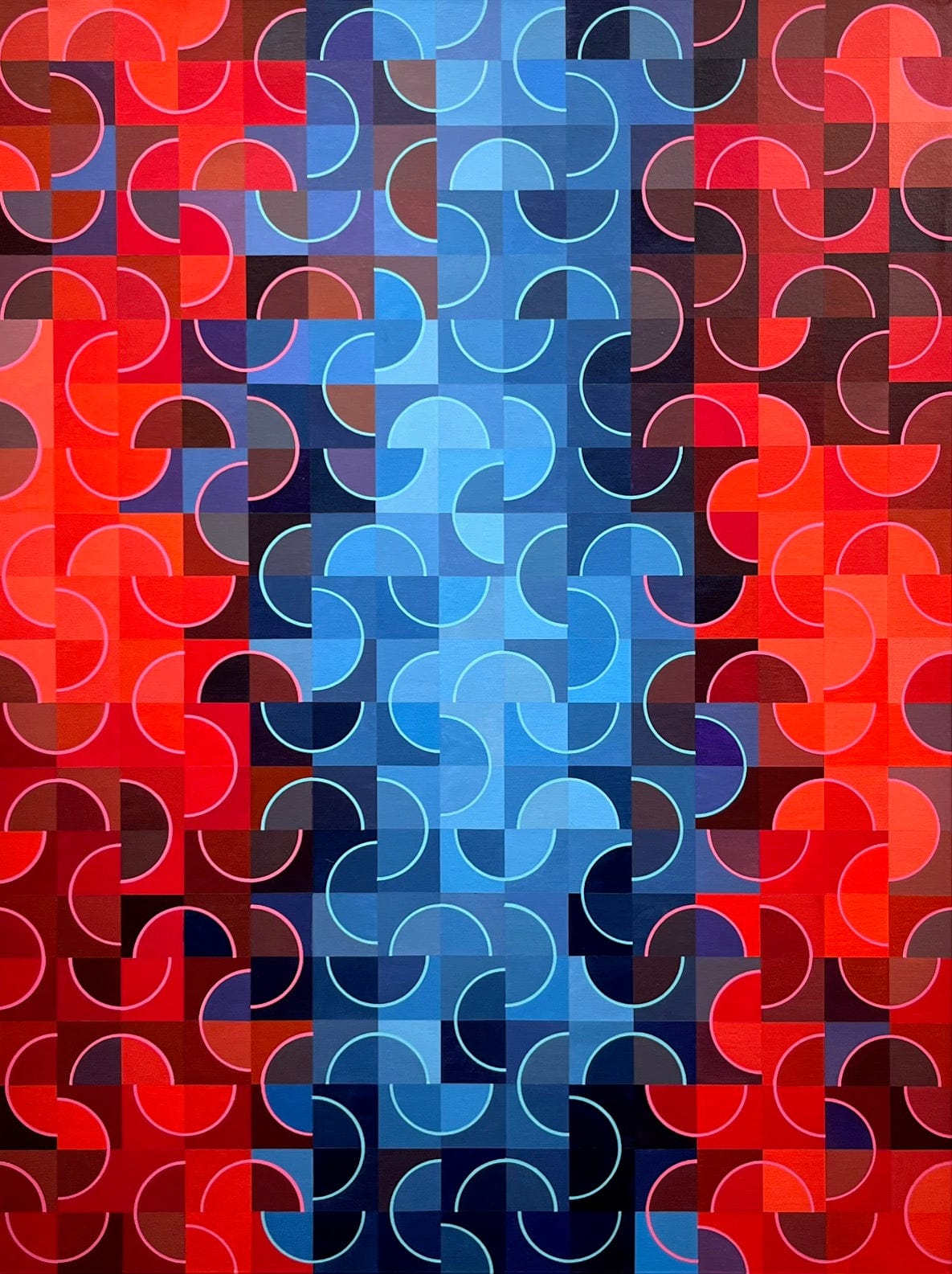 Steve Fortier painting Red Blue Particle Dance Art Works Gallery