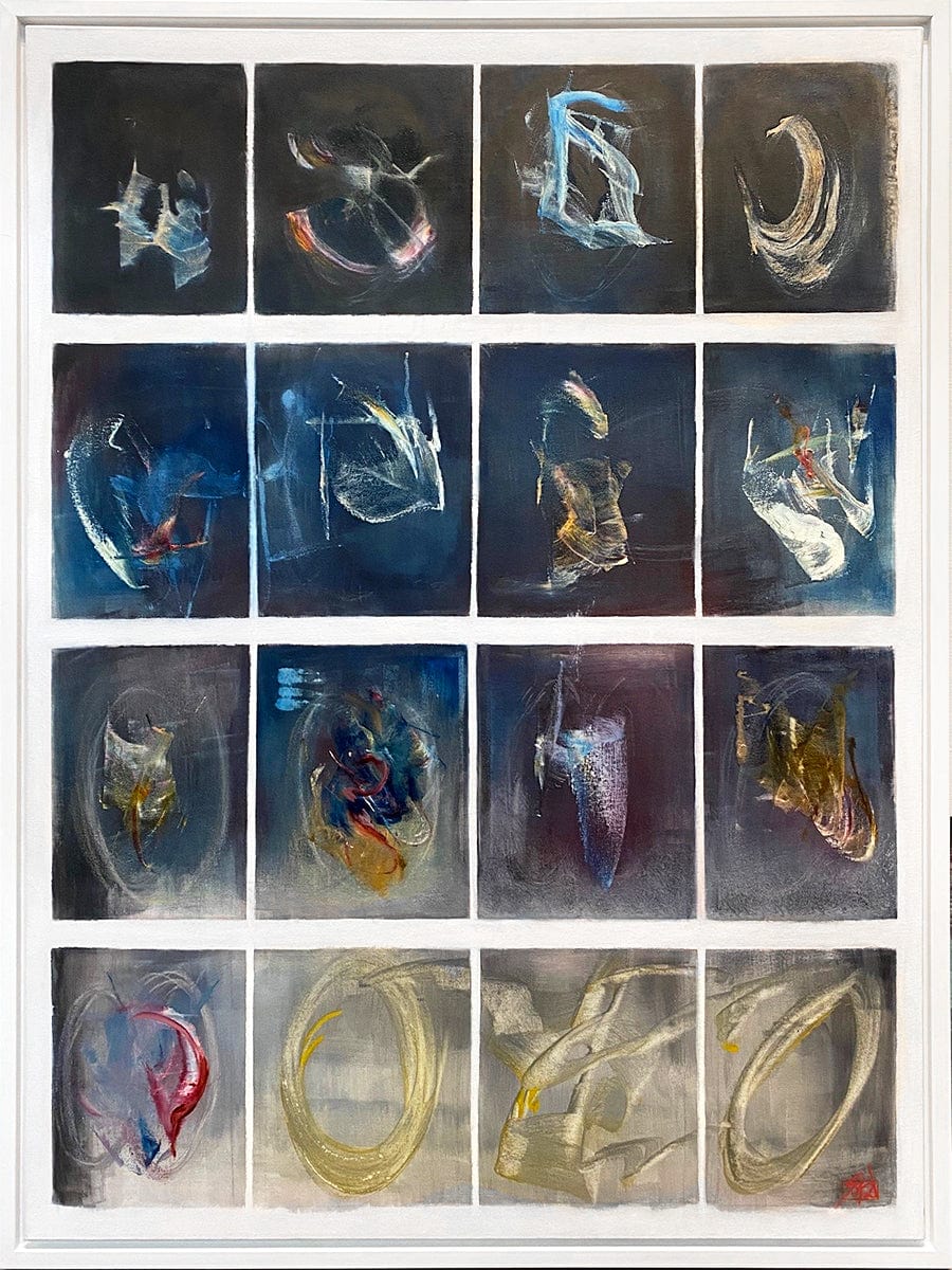 Sue Daniel painting Shapes and Colour #1, framed Art Works Gallery