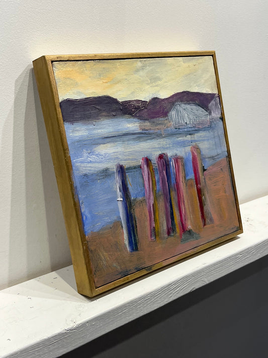 Vern Simpson painting Net Shed, framed Art Works Gallery