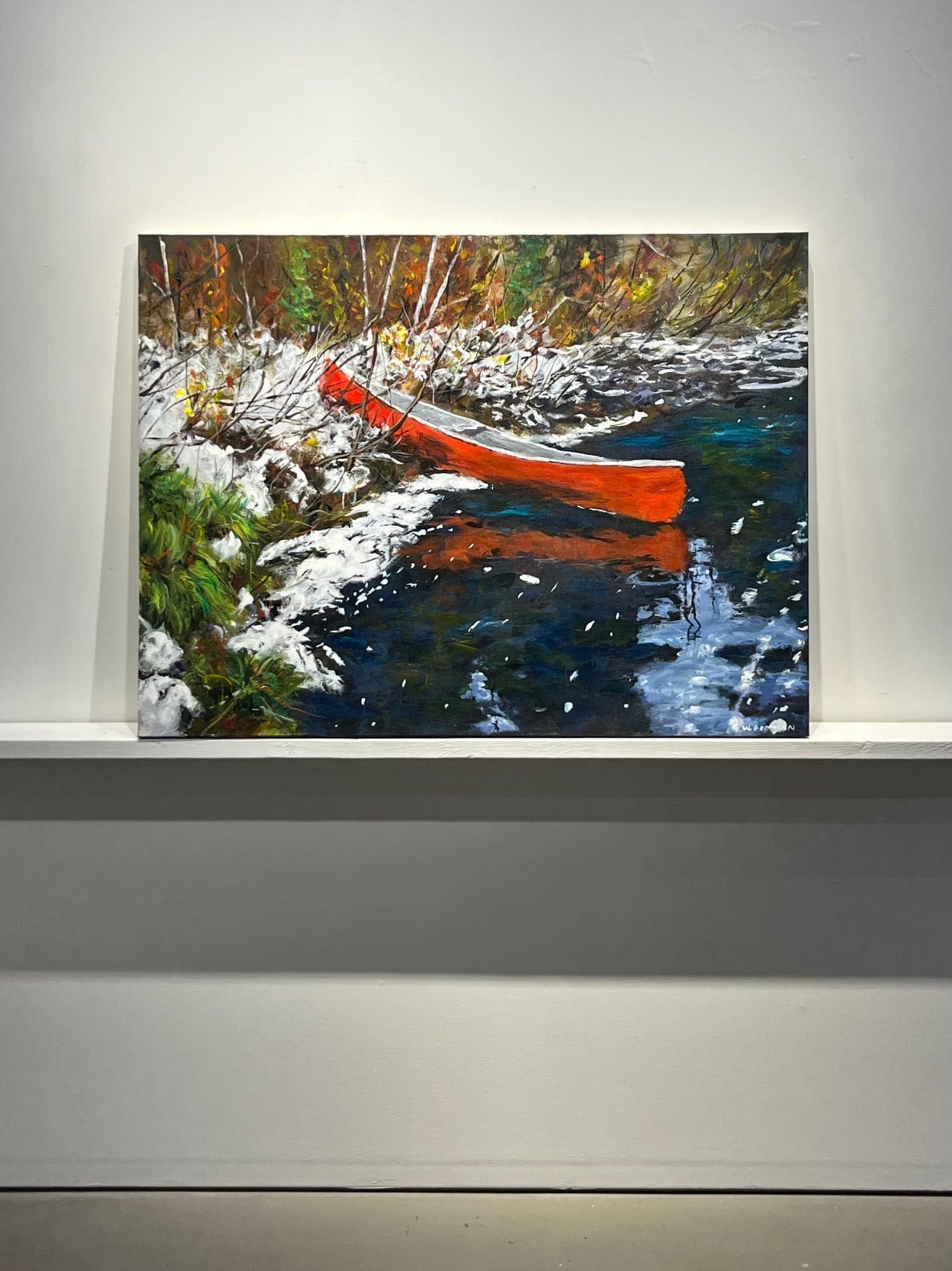 Warren Goodman painting Canoe on the Meziadin Art Works Gallery