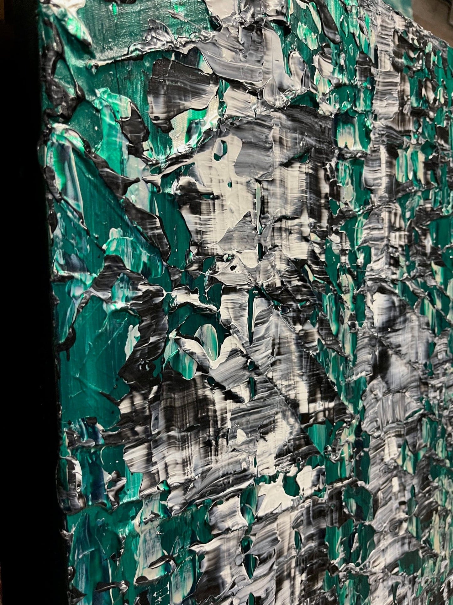 Yuri Padal painting Untitled Abstract (Green & Black) Art Works Gallery