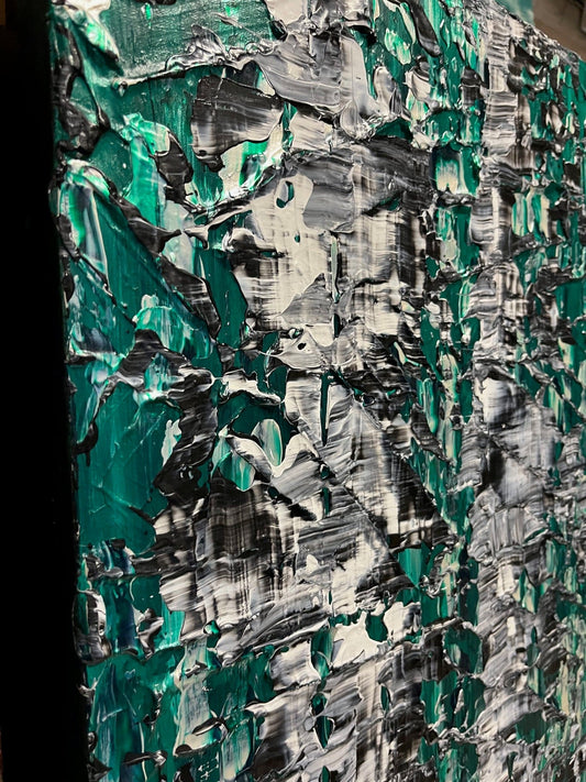 Yuri Padal painting Untitled Abstract (Green & Black) Art Works Gallery