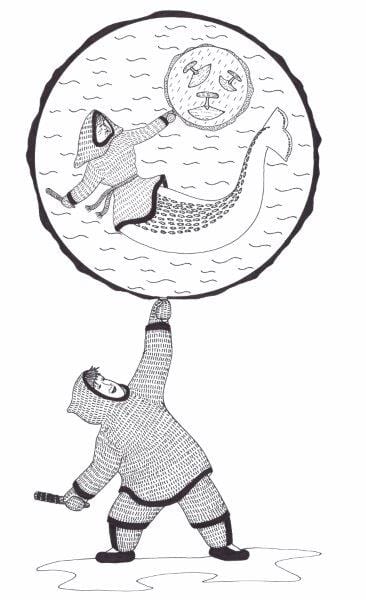 Billy Merkosak drawing Sedna Man Drum Dance Art Works Gallery