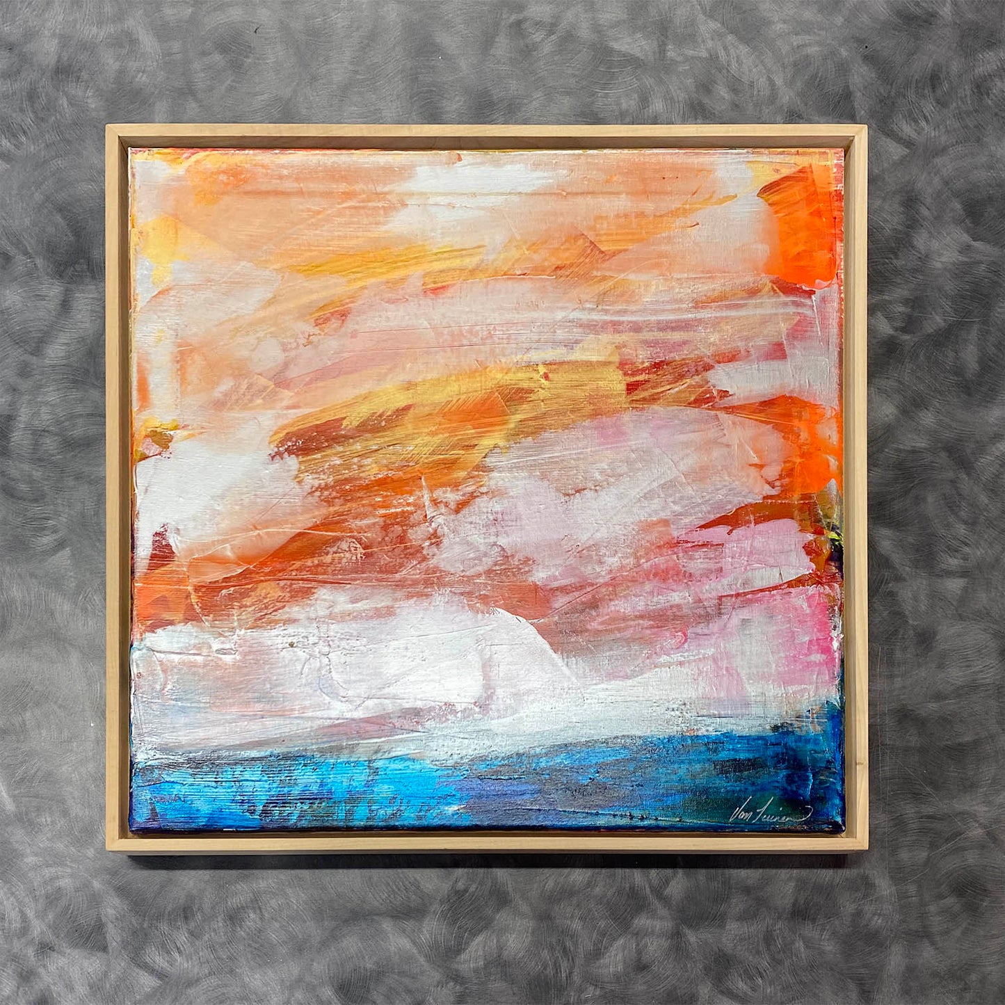 Debra Van Tuinen painting Cotton Candy Clouds, framed Art Works Gallery