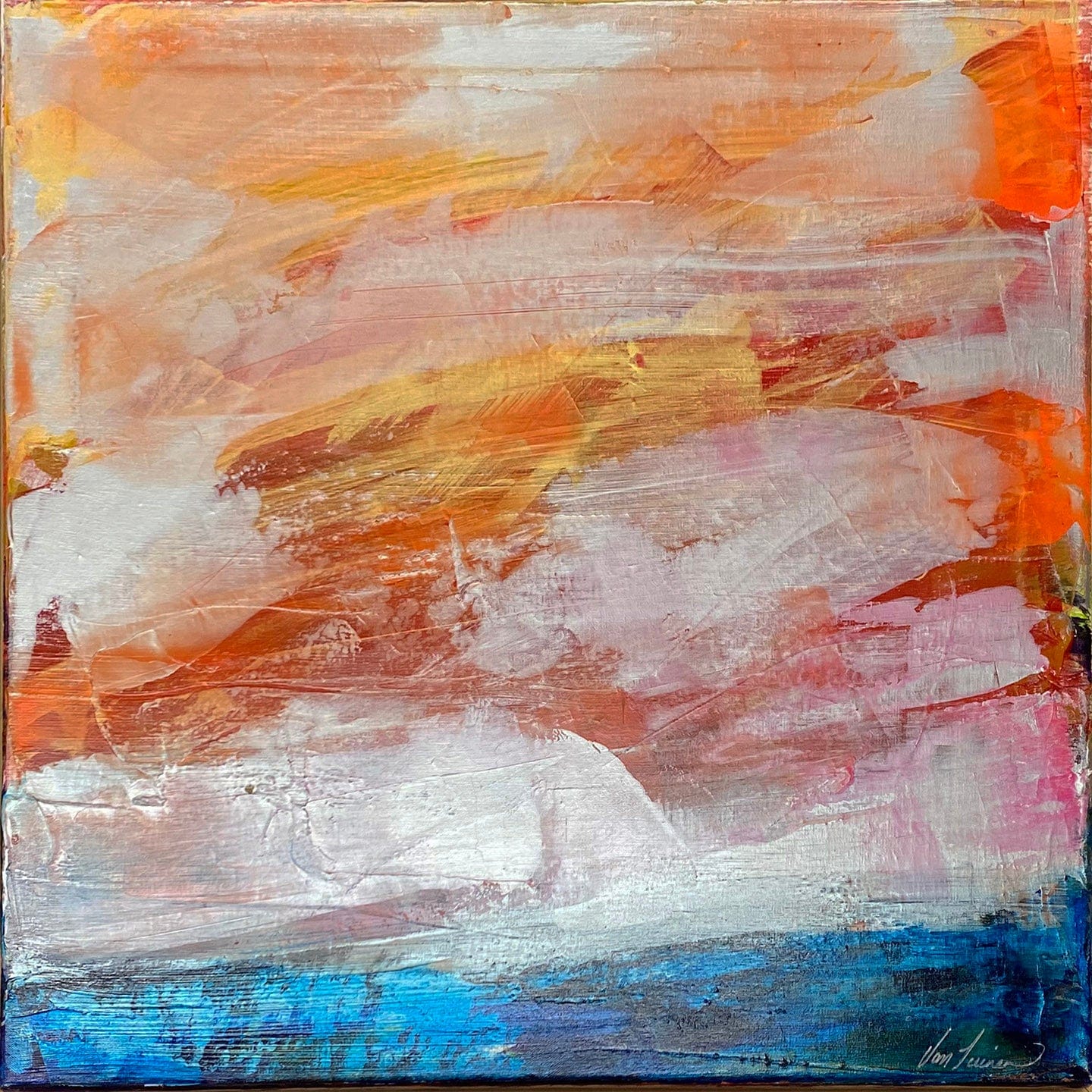 Debra Van Tuinen painting Cotton Candy Clouds, framed Art Works Gallery