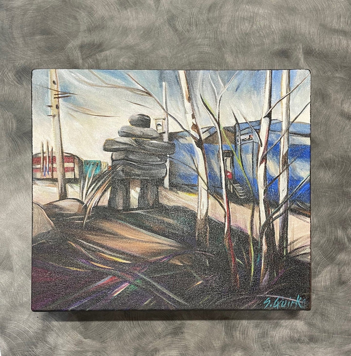 Sharon Quirke painting #16 Birch & Inukshuk Art Works Gallery
