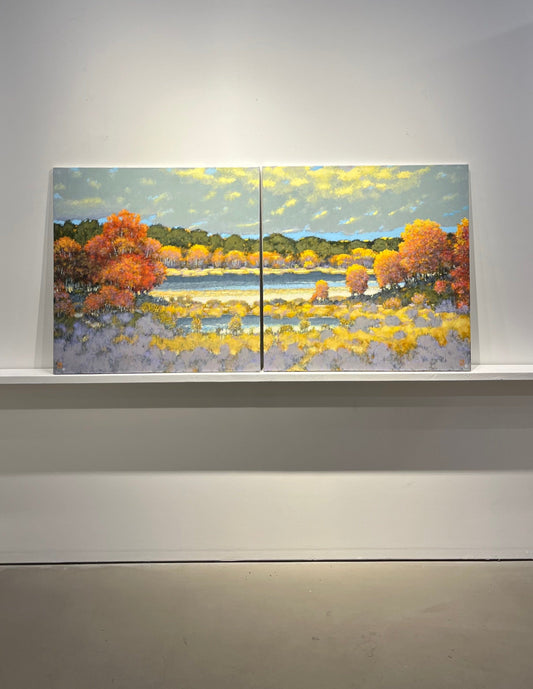 Claude Rousseau painting River Walk diptych Art Works Gallery