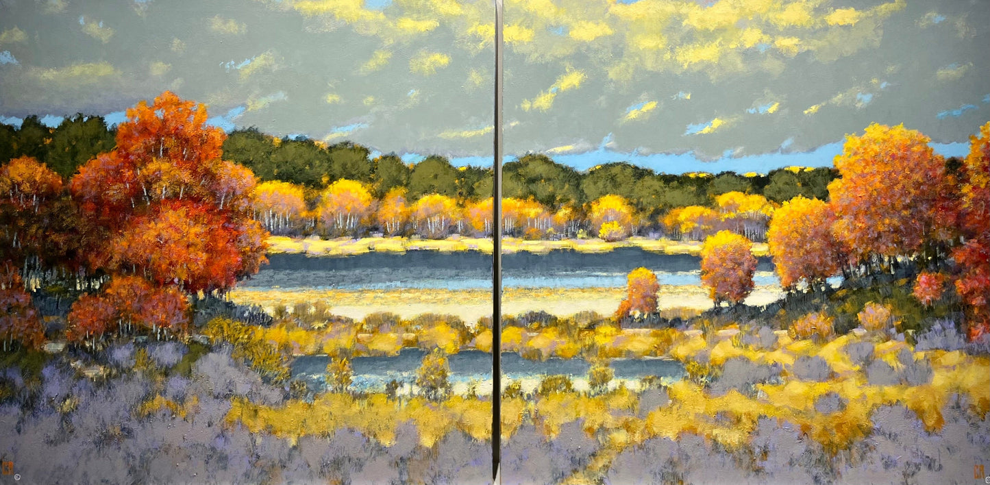 Claude Rousseau painting River Walk diptych Art Works Gallery