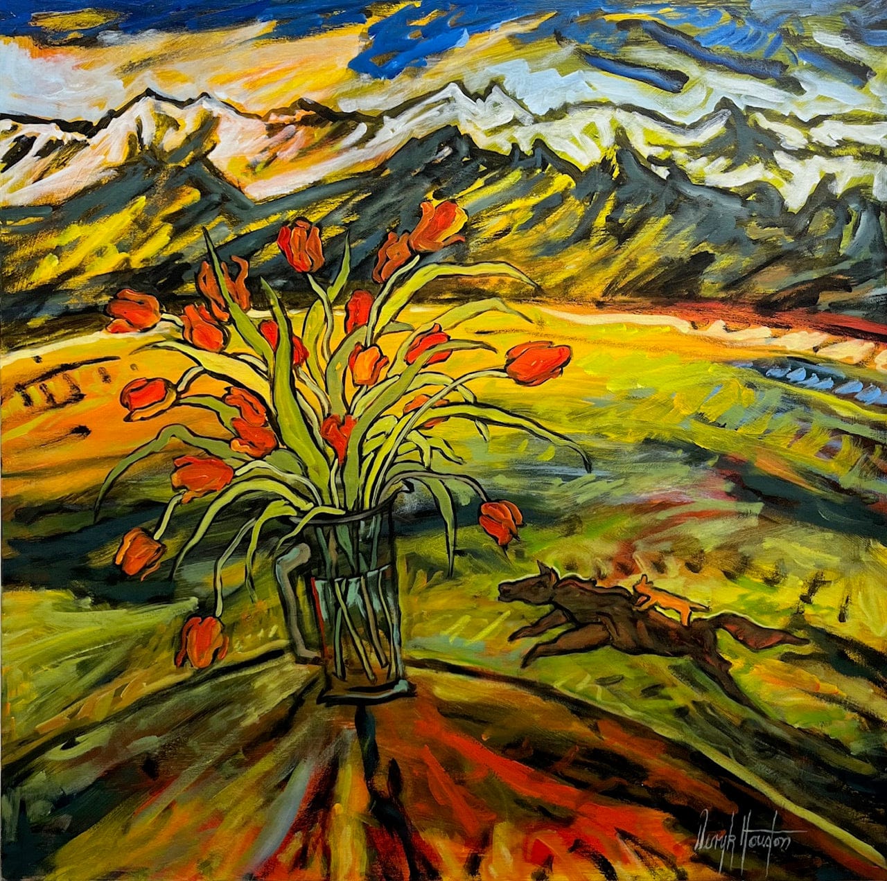 Deryk Houston painting Cat On Your Back Art Works Gallery