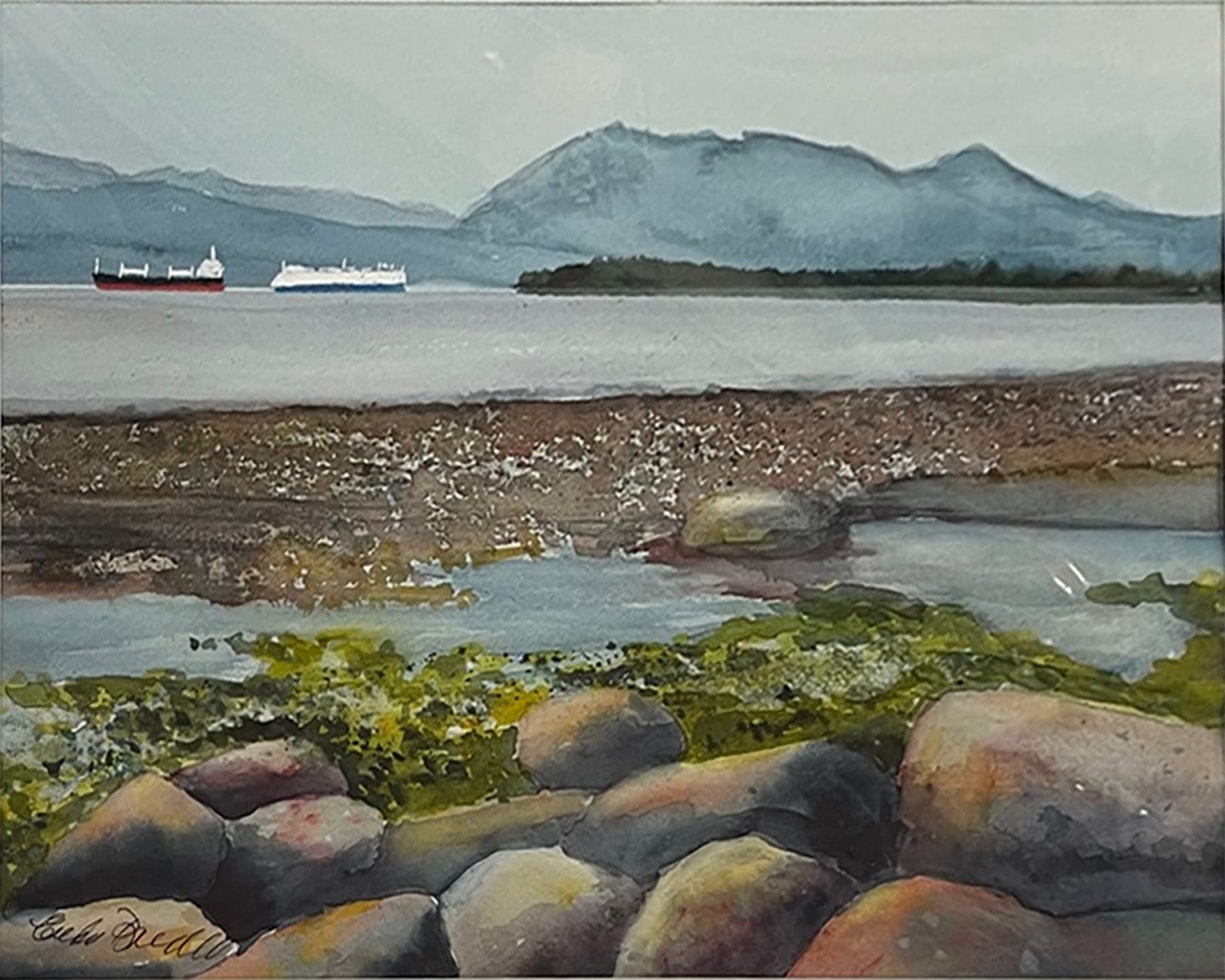 Enda Bardell painting Afterlight, Point Grey Foreshore Art Works Gallery