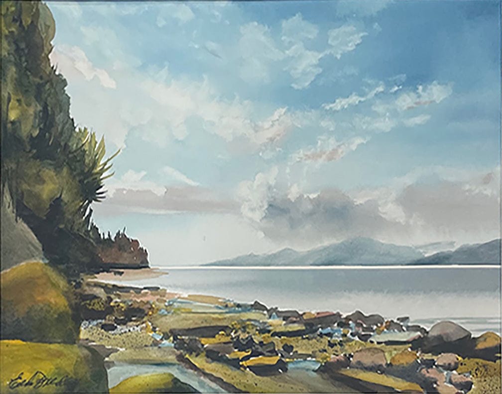 Enda Bardell painting Boulderside, Point Grey Foreshore Art Works Gallery