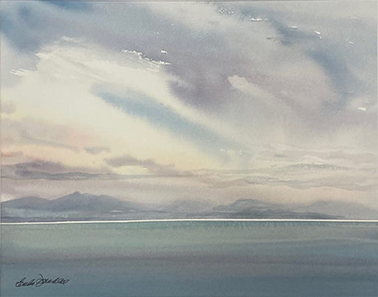 Enda Bardell painting Breadth, Georgia Strait from Steveston Art Works Gallery
