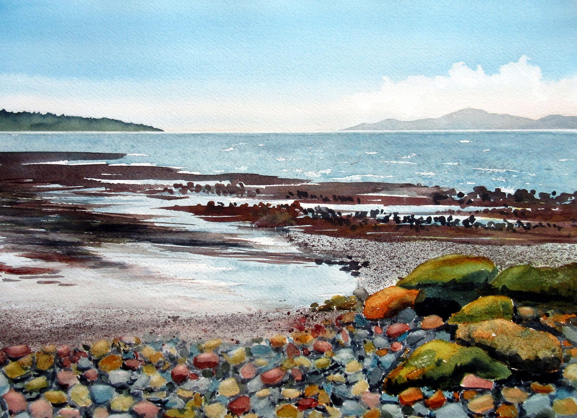 Enda Bardell painting BUSTLING BEACH, Point Grey Foreshore, Vancouver, framed Art Works Gallery