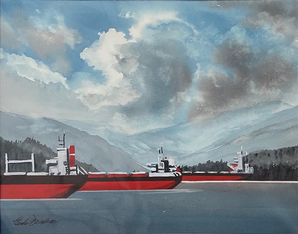 Enda Bardell painting Take-Off! English Bay Art Works Gallery