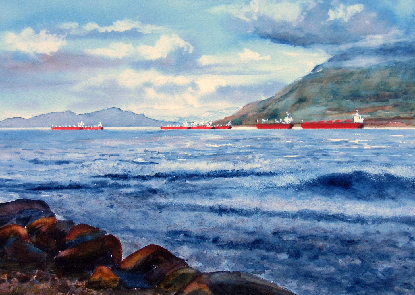 Enda Bardell painting TO SEA, English Bay Art Works Gallery