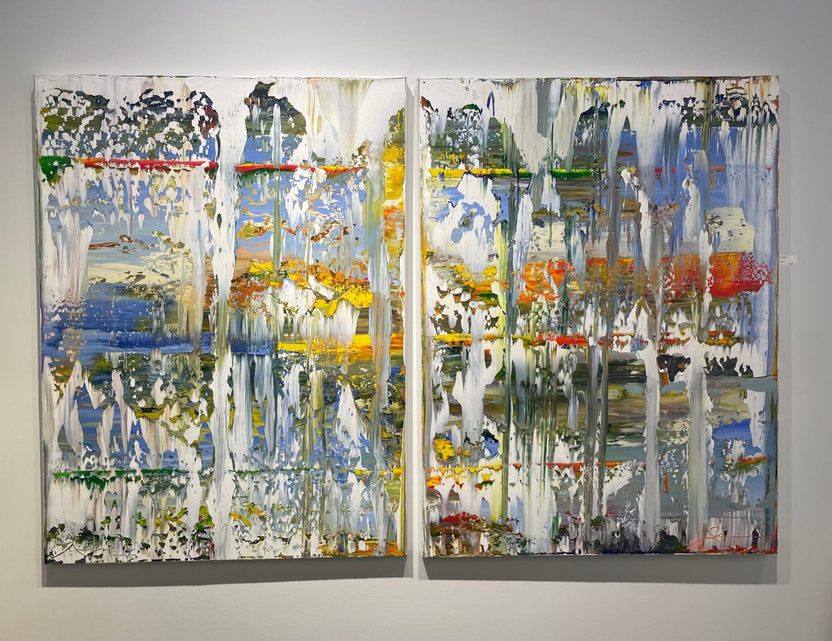 James Leonard painting Rain Outdoors diptych Art Works Gallery