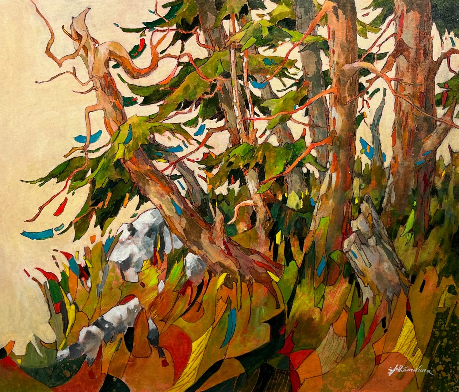 Joyce Kamikura painting Dance at Coastal Edge Art Works Gallery