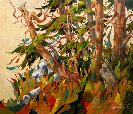 Joyce Kamikura painting Dance at Coastal Edge Art Works Gallery