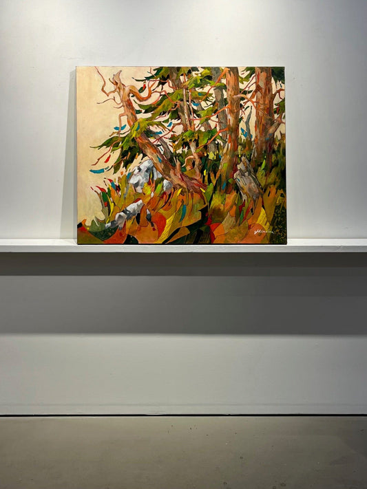 Joyce Kamikura painting Dance at Coastal Edge Art Works Gallery