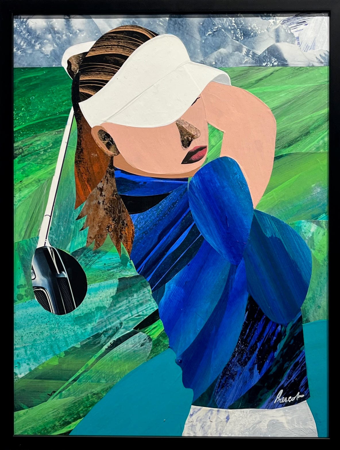Ken Prescott painting Off The Tee, framed Art Works Gallery