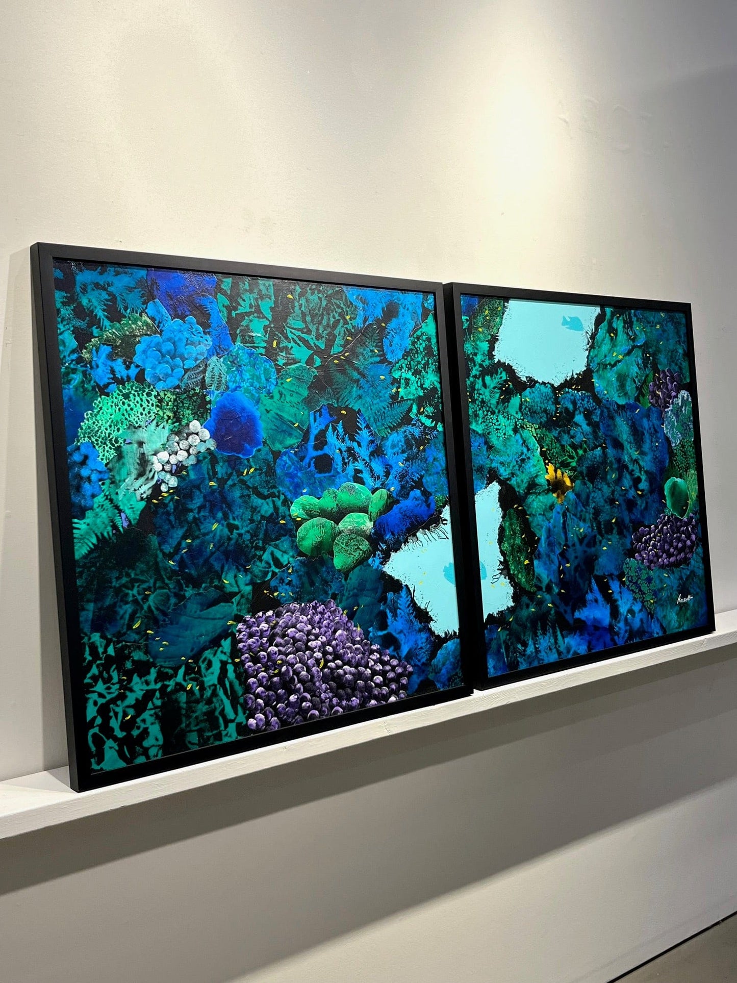 Ken Prescott painting Reef Piece diptych, framed Art Works Gallery
