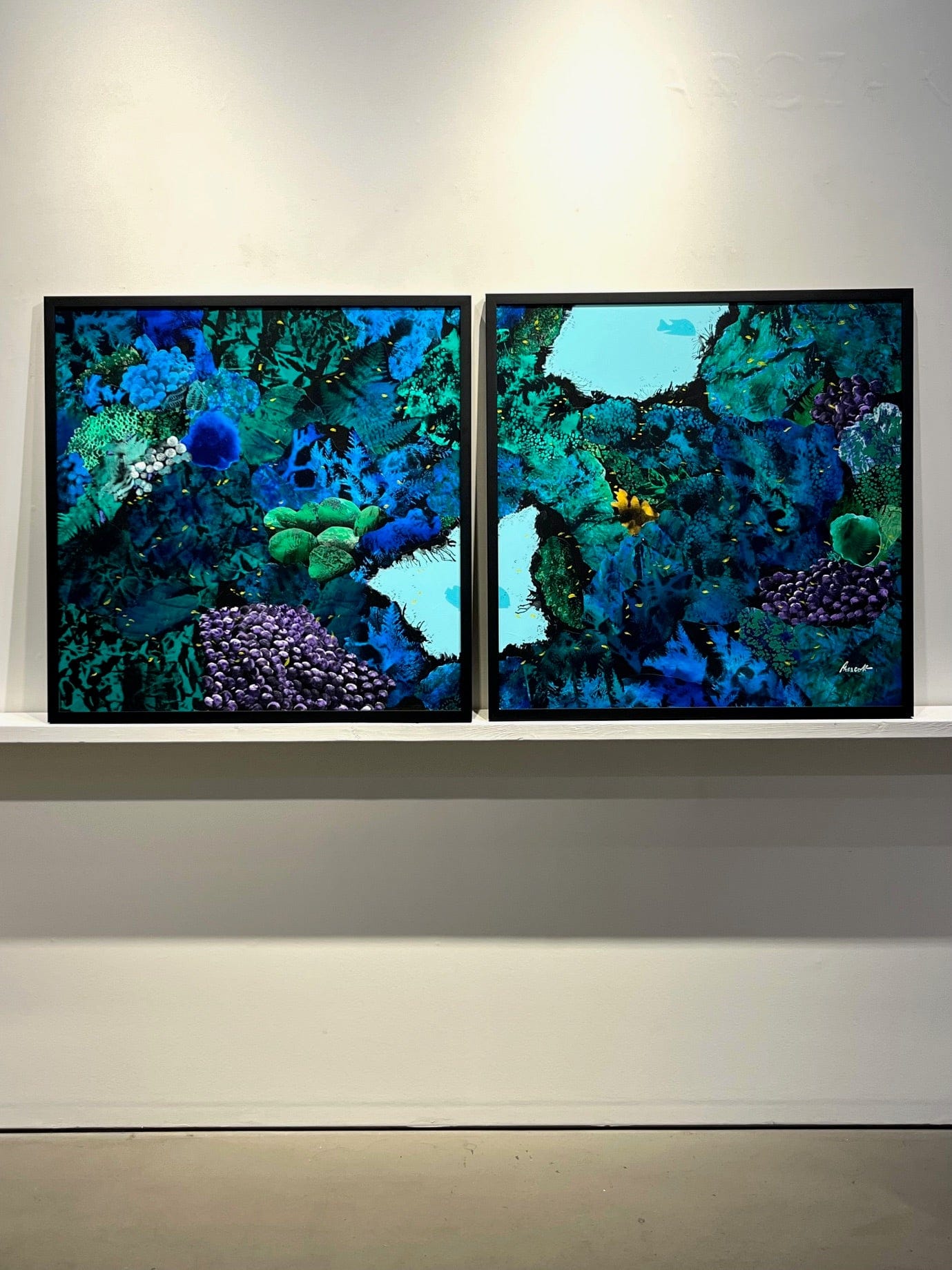Ken Prescott painting Reef Piece diptych, framed Art Works Gallery