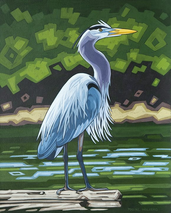 Maxine Wolodko painting Blue Heron Standing Tall Art Works Gallery