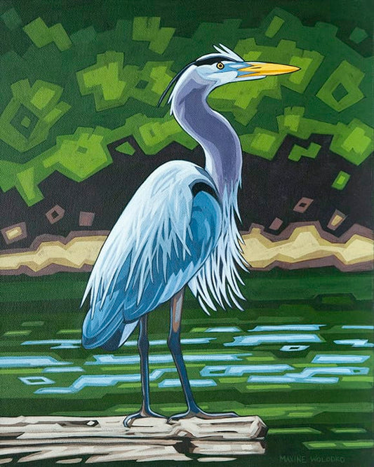 Maxine Wolodko painting Blue Heron Standing Tall Art Works Gallery