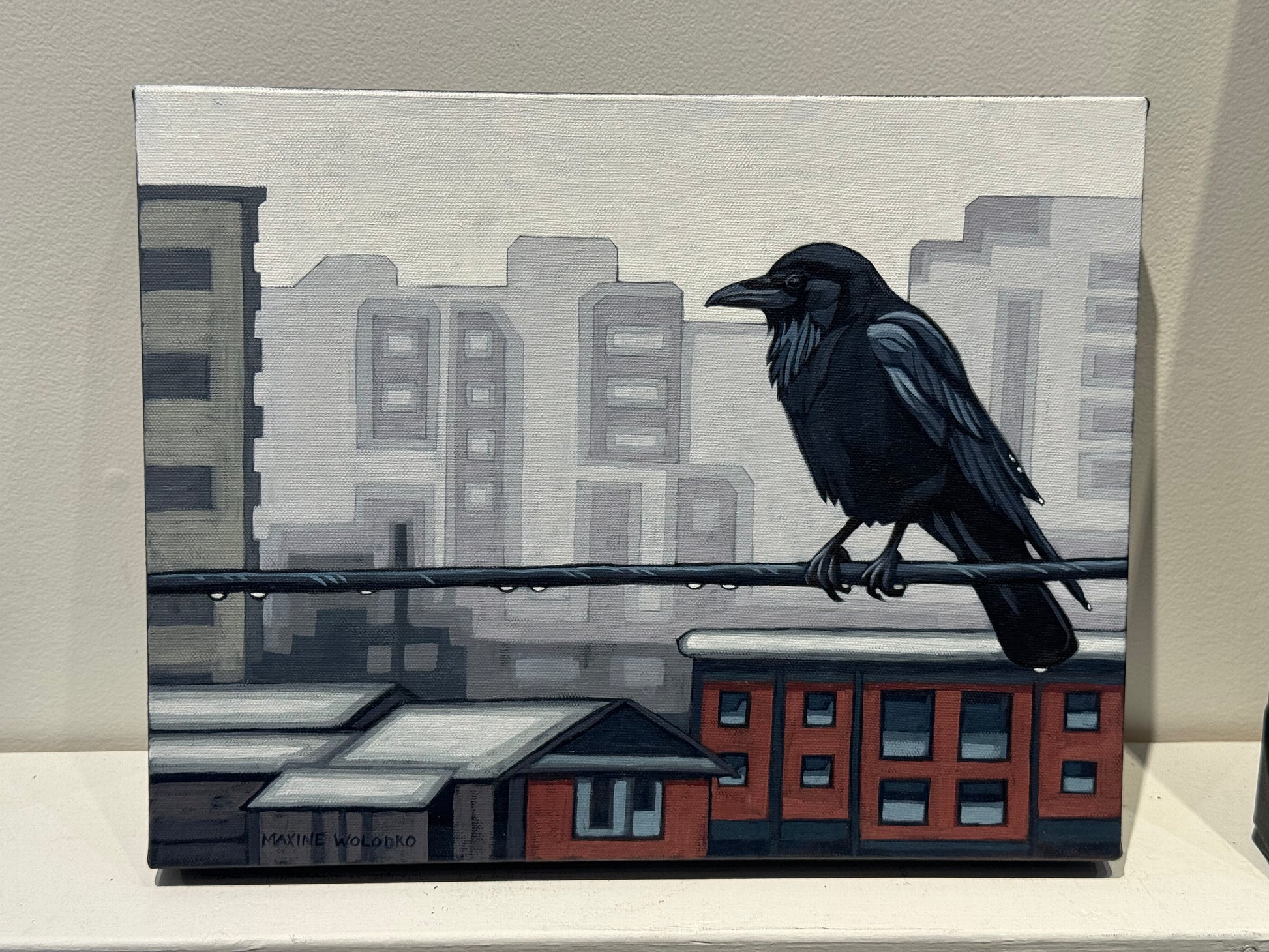 Maxine Wolodko painting Crow in the Rain Art Works Gallery