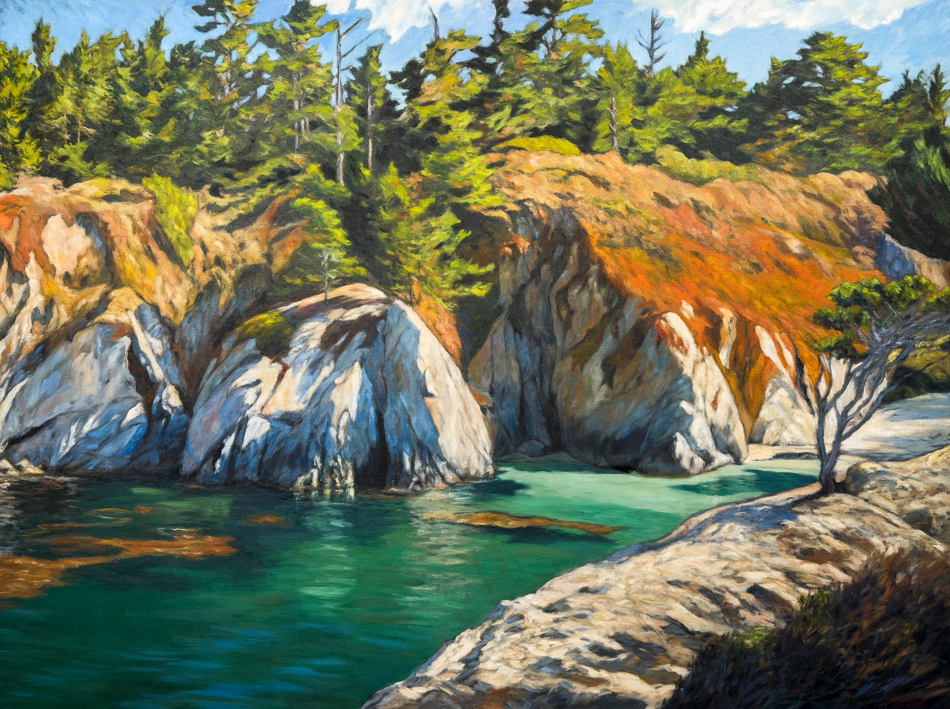 Robert Florian painting China cove revisited - Point Lobos state reserve, Monterey, California. Art Works Gallery