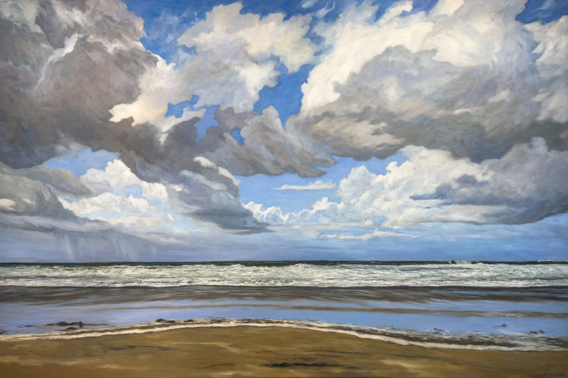 Robert Florian painting The Last Stroll - La Jolla shores, California. Art Works Gallery