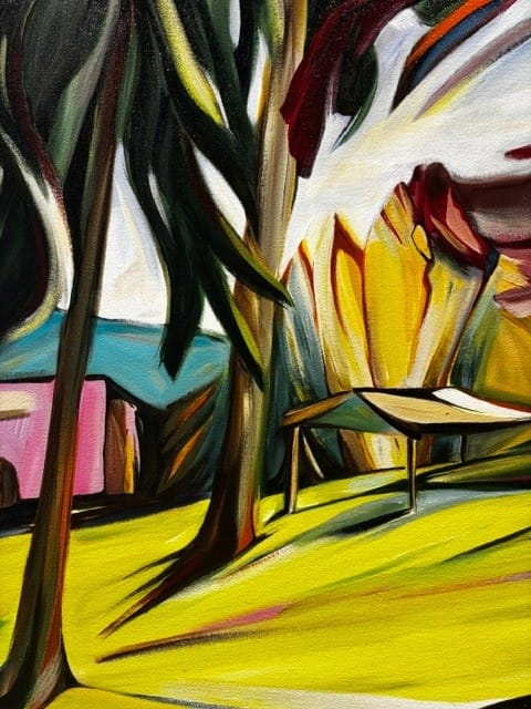 Sharon Quirke painting Ruby Shadow - Cherry Tree in John Lawson Park Art Works Gallery
