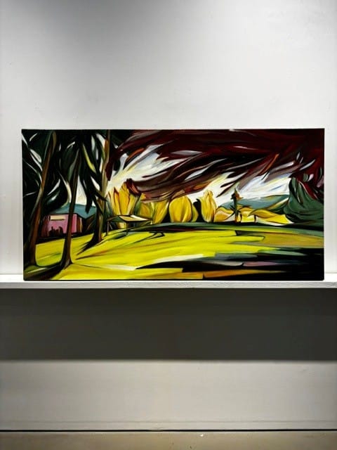 Sharon Quirke painting Ruby Shadow - Cherry Tree in John Lawson Park Art Works Gallery