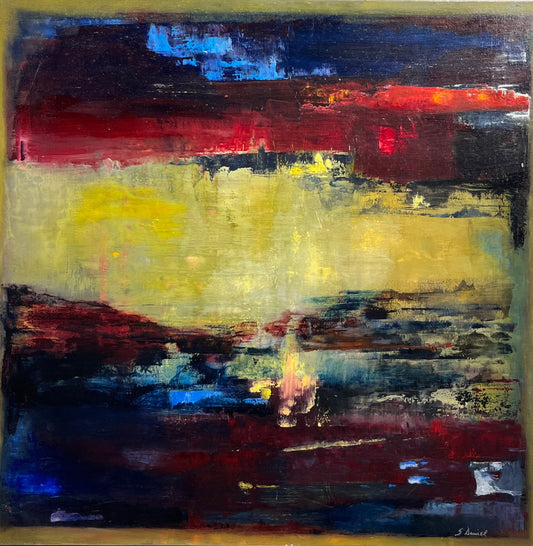 Sue Daniel painting Sunset on Vancouver Island Art Works Gallery