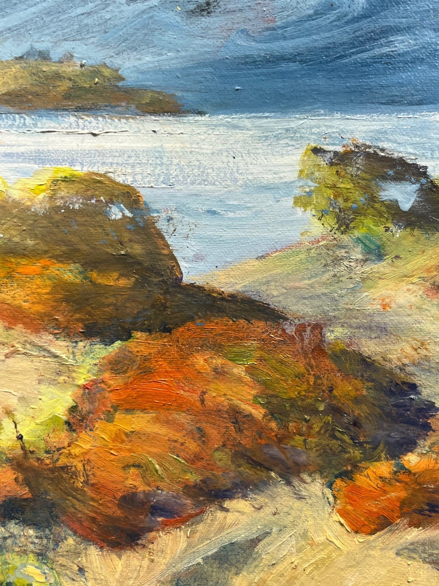 Vern Simpson painting Island Hillside, framed Art Works Gallery