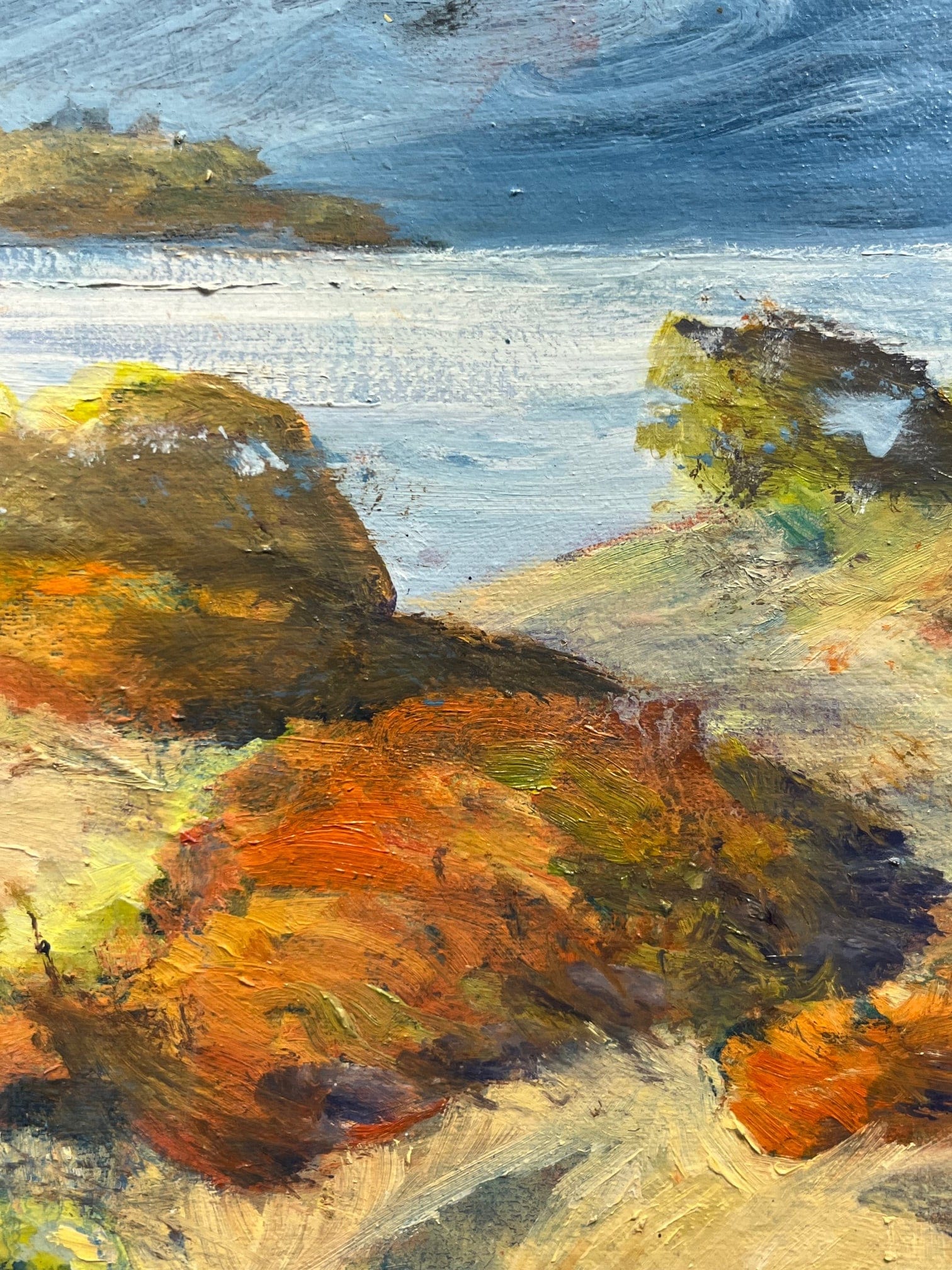 Vern Simpson painting Island Hillside, framed Art Works Gallery