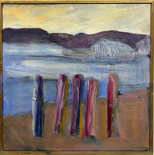 Vern Simpson painting Net Shed, framed Art Works Gallery